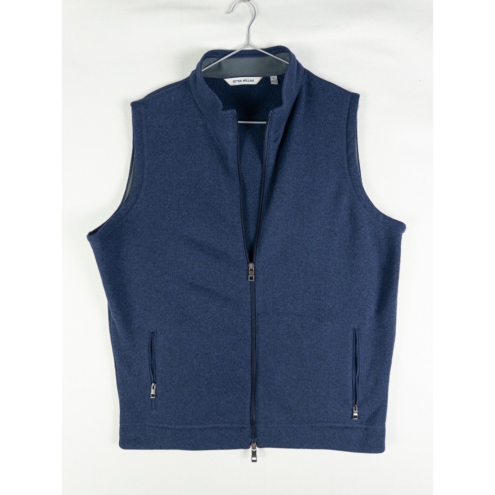 Peter Millar Full Zip Vest Mens L Navy Blue Fleece Lined Zip Pockets Country Clu